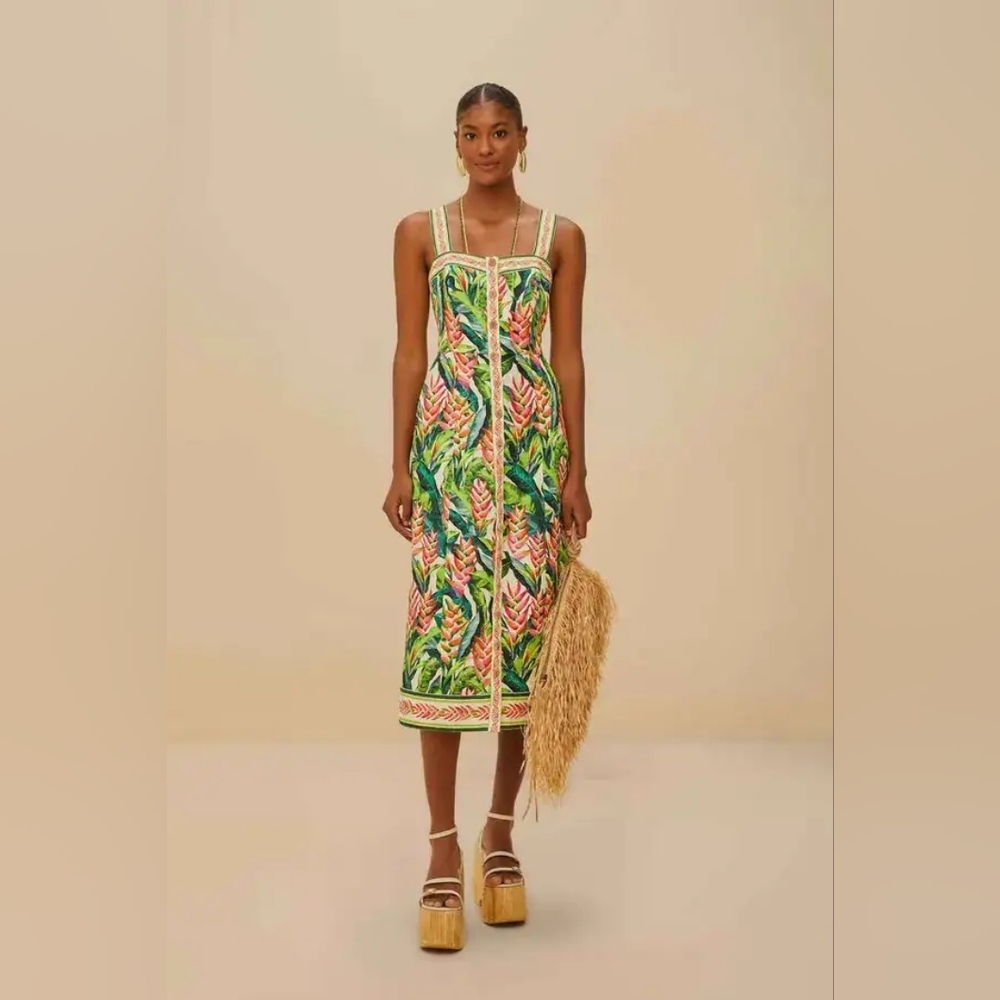 Farm Rio printed linen midi dress Size Xsmall